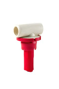 Red and white battery water injector valve for industrial battery maintenance