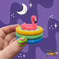 Pink Flamingo Pool Float Fidget Clicker Keychain