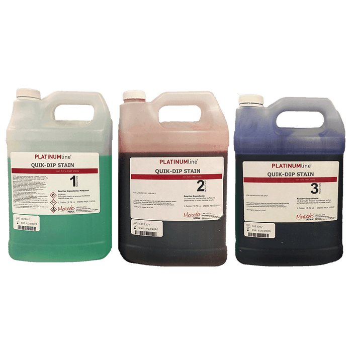 PlatinumLine® Quik Dip® Green, Red & Blue Hemotology Stain Set (1 gal each)