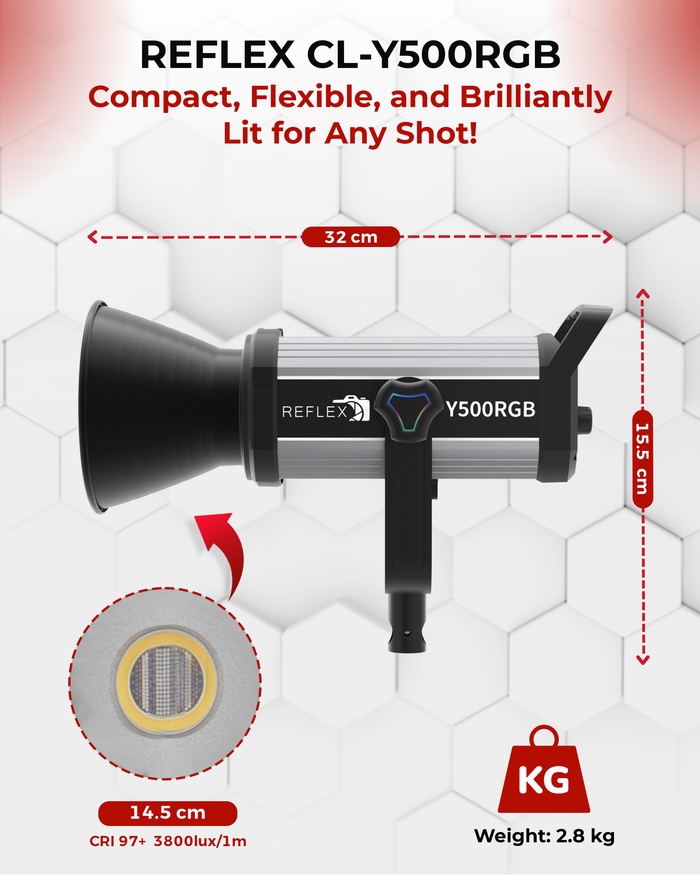 REFLEX CAMERA 100W LED RGB Video Light – COB, 14,000 Lumens, Full Color Spectrum, 8 FX Scenes, App Control, 3200-5600K, 97 CRI, Ideal for Continuous Lighting Photography