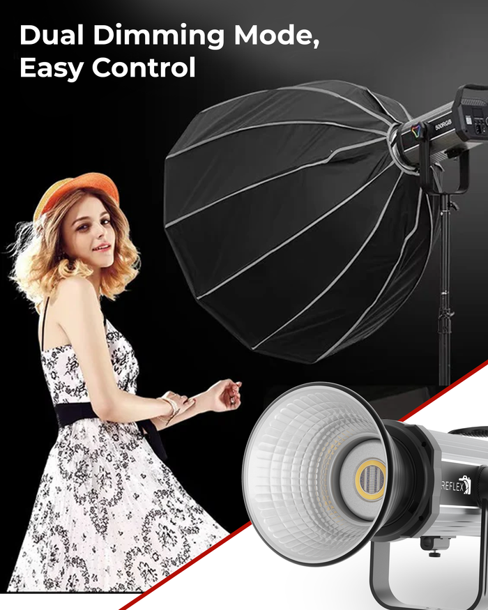 REFLEX CAMERA 100W LED RGB Video Light – COB, 14,000 Lumens, Full Color Spectrum, 8 FX Scenes, App Control, 3200-5600K, 97 CRI, Ideal for Continuous Lighting Photography