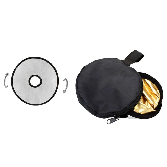 REFLEX CAMERA 2-in-1 Round Photography Reflector 80cm (31.5in) | Silver & Gold Reflective Surfaces | Hollow Center Design | Lightweight Portable Reflector with Carry Case for Close-Up Shots