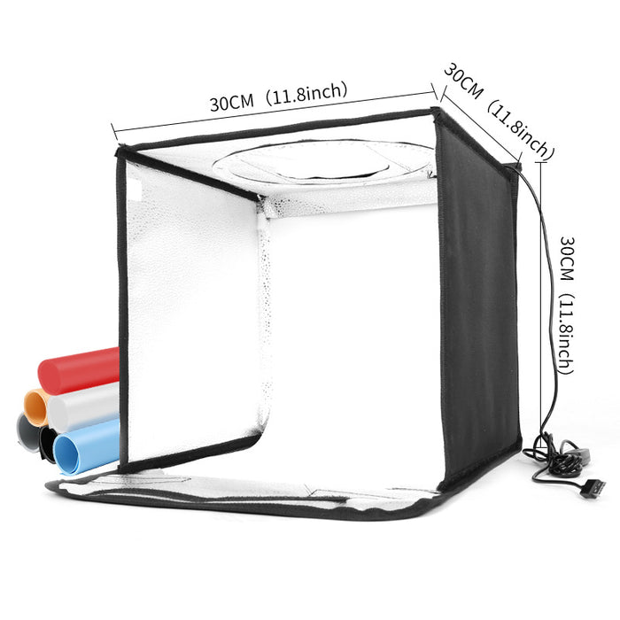 REFLEX CAMERA 30×30×30cm (12x12x12in) Folding Portable Photo Lightbox Studio | 120 Dimmable LED Beads 3200-5500K | 6 PVC Backdrops | USB Powered Softbox for Product Photography Shooting Tent