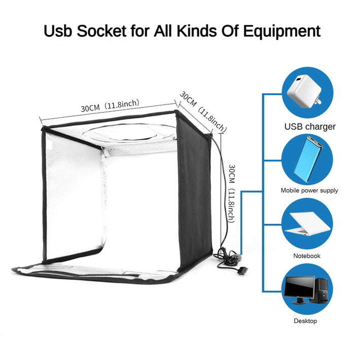 REFLEX CAMERA 30×30×30cm (12x12x12in) Folding Portable Photo Lightbox Studio | 120 Dimmable LED Beads 3200-5500K | 6 PVC Backdrops | USB Powered Softbox for Product Photography Shooting Tent