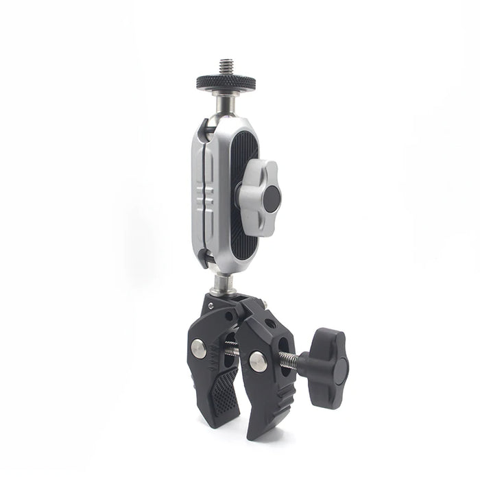 REFLEX CAMERA 360° Double Ball Head Clamp Mount with 1/4" Thread for GoPro, Insta360, DJI – Aluminum Rod Holder for Bike, Motorcycle, Pole – Flexible Action Camera POV Shooting