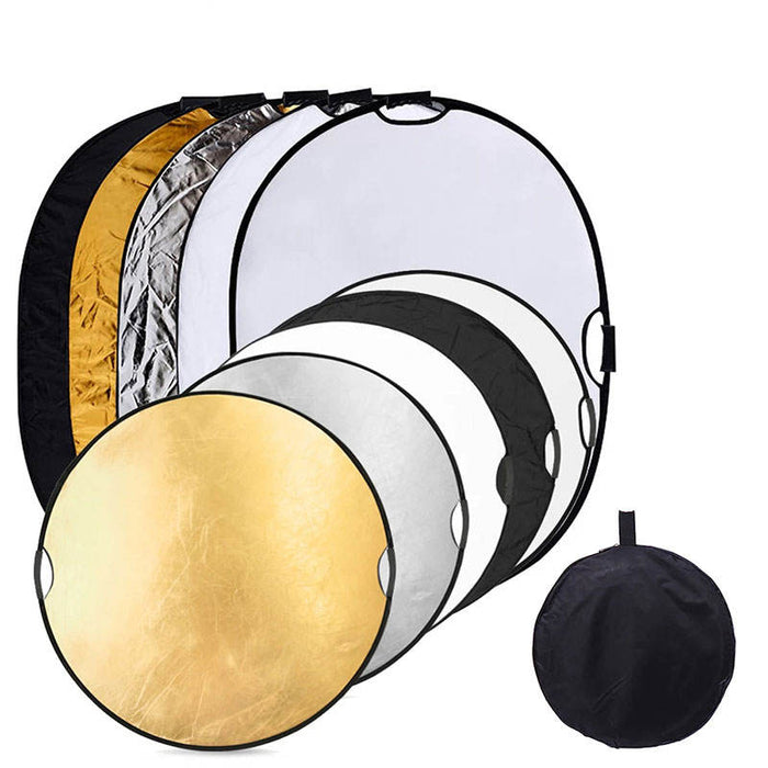 REFLEX CAMERA 5-in-1 Photography Reflector Kit 80cm Round | Translucent, Silver, Gold, White, Black | Dual Handle Collapsible Light Reflector for Studio and Outdoor Photography