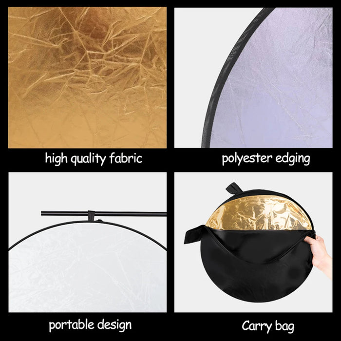 REFLEX CAMERA 5-in-1 Photography Reflector Kit 80cm Round | Translucent, Silver, Gold, White, Black | Dual Handle Collapsible Light Reflector for Studio and Outdoor Photography