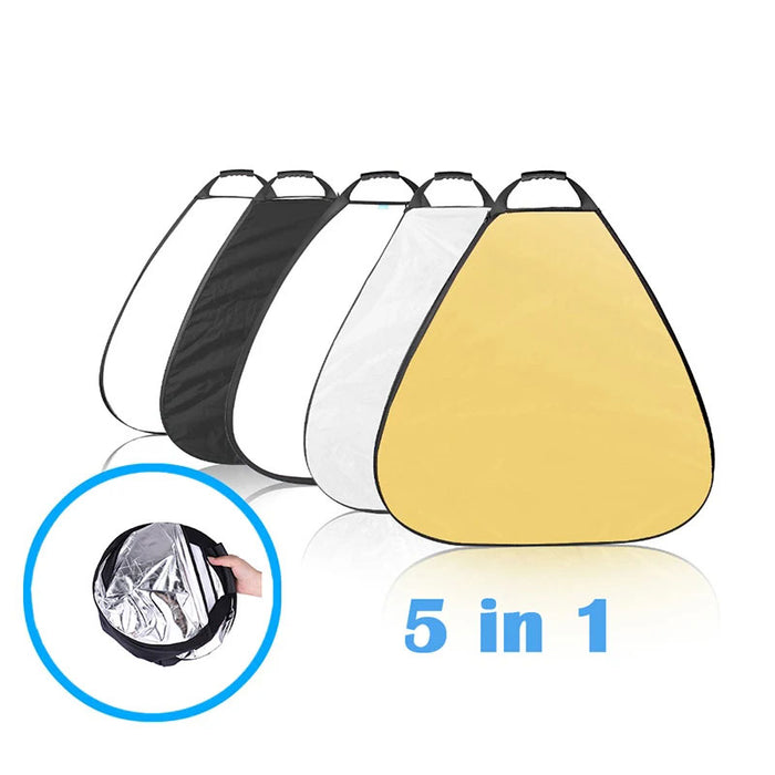 REFLEX CAMERA 5-in-1 Triangle Photography Reflector 60cm (23.6in) | Gold Silver White Transparent Black | Single-Hand Grip | Portable Durable Light Reflector with Carrying Case