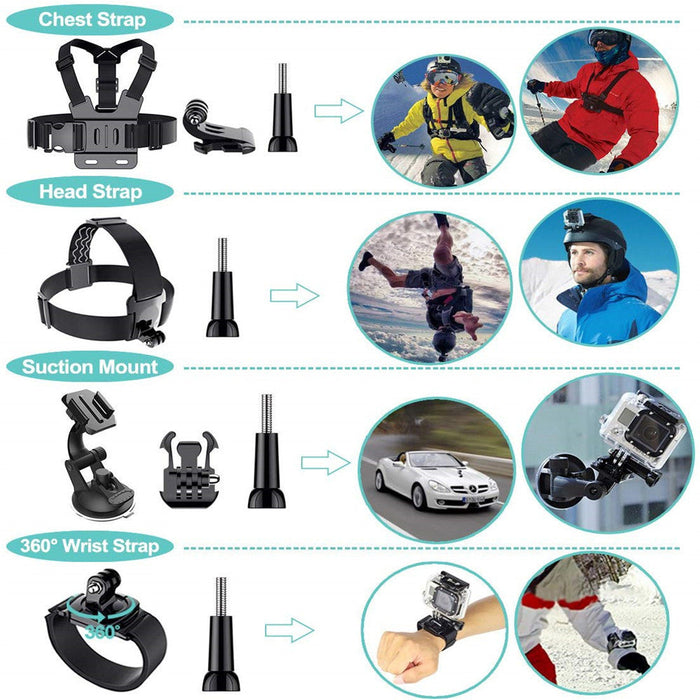 Go Pro Chest Strap Head Strap Suction Mount for Car Dasboard/Window 360 degree Wrist Strap