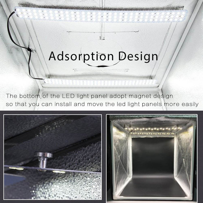 REFLEX CAMERA 60×60×60cm (23.6×23.6×23.6in) LED Light Box Photo Studio | 192 LED Beads 5500K | Foldable Shooting Tent with 3 PVC Backdrops | Professional Product Photography Lightbox