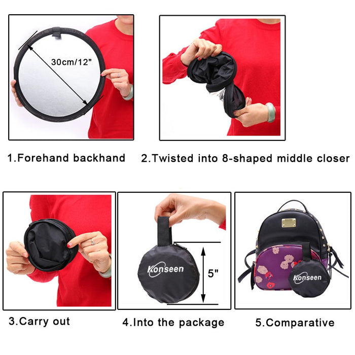 Reflex Camera 7-in-1 Photography Reflector 110cm Round – Translucent/Silver/Gold/White/Black/Blue/Green – Light Diffuser & Chroma Key Background Kit with Carrying Case