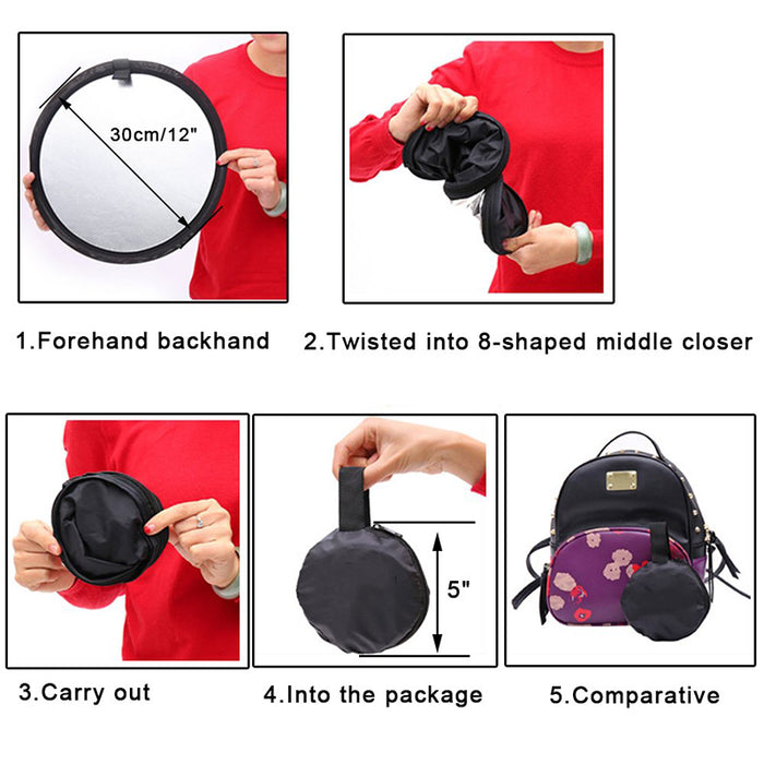 Reflex Camera 7-in-1 Photography Reflector 60cm Round – Translucent/Silver/Gold/White/Black/Blue/Green – Light Diffuser & Chroma Key Background Kit with Carrying Case