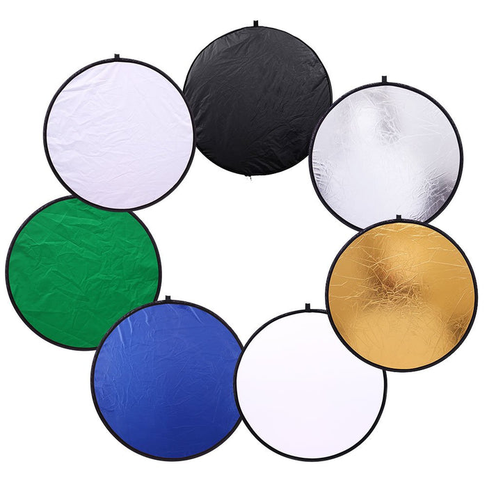 Reflex Camera 7-in-1 Photography Reflector 60cm Round – Translucent/Silver/Gold/White/Black/Blue/Green – Light Diffuser & Chroma Key Background Kit with Carrying Case