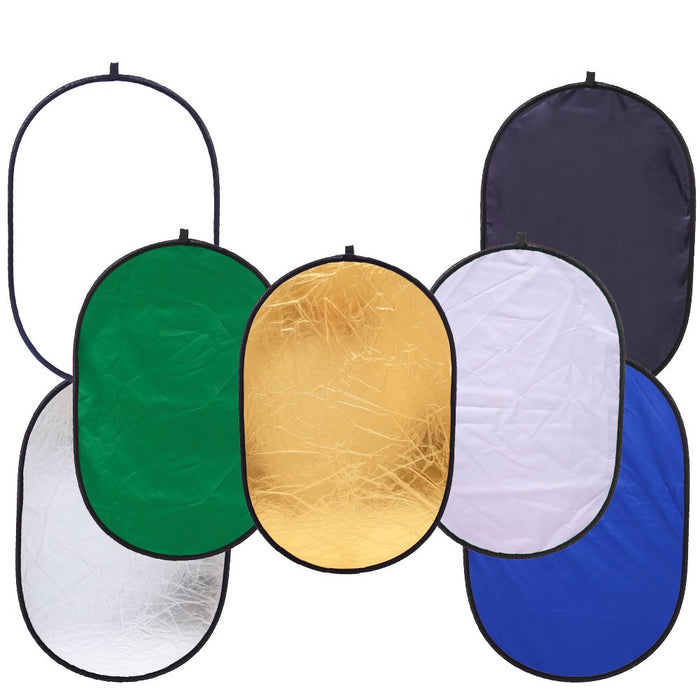 REFLEX CAMERA 7-in-1 Photography Reflector 90cm/120cm Rectangular – Translucent/Silver/Gold/White/Black/Blue/Green – Light Diffuser & Chroma Key Background Kit with Carrying Case