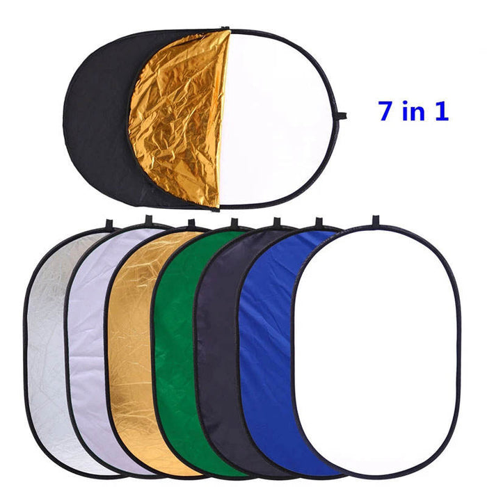 REFLEX CAMERA 7-in-1 Photography Reflector 90cm/120cm Rectangular – Translucent/Silver/Gold/White/Black/Blue/Green – Light Diffuser & Chroma Key Background Kit with Carrying Case