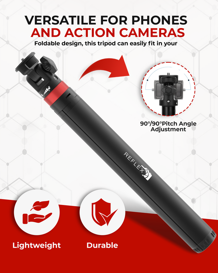 REFLEX CAMERA 76" Lightweight Aluminum Tripod – Extendable to 190cm with 1/4" Mount, 180° Rotation for DSLR, Smartphones & Lighting Gear