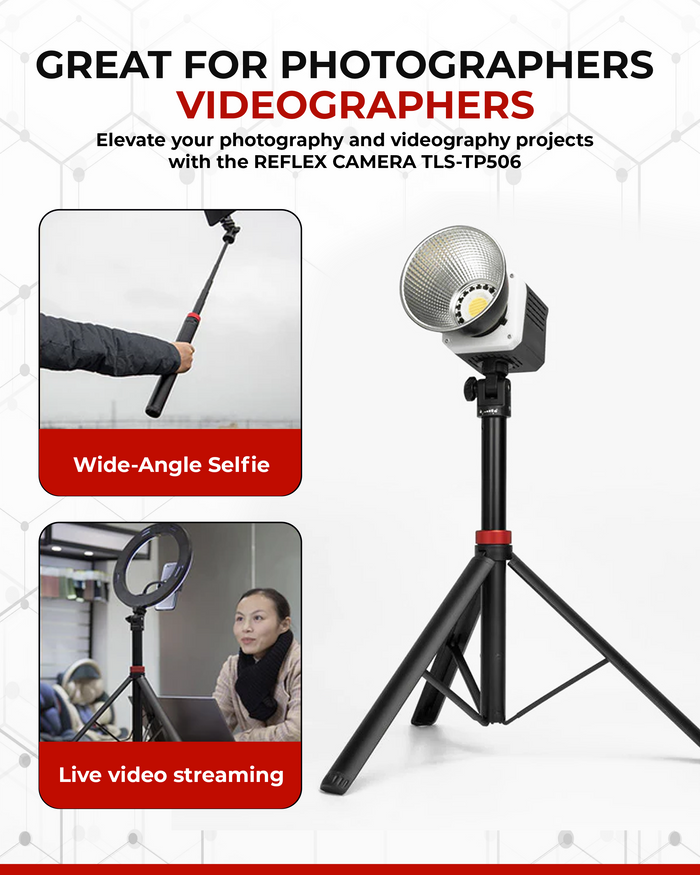 REFLEX CAMERA 76" Lightweight Aluminum Tripod – Extendable to 190cm with 1/4" Mount, 180° Rotation for DSLR, Smartphones & Lighting Gear
