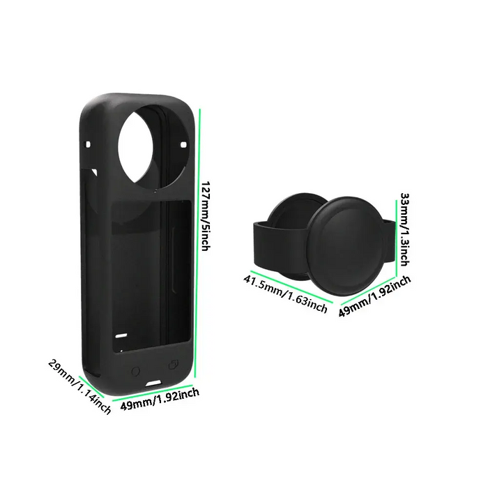 Action Camera case with measurements on a white background