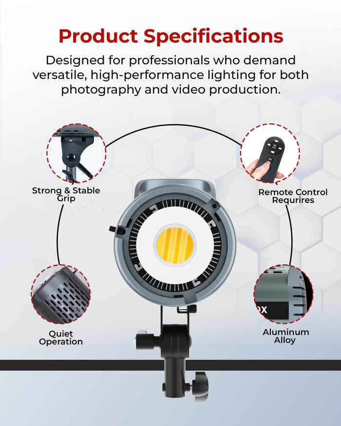 REFLEX CAMERA CL-B200X 160W Bi-Color LED COB Light – 3200K-5600K, CRI 97+, Bowens Mount, 17900 Lux, Dimmable Video Light for Studio Photography, Filmmaking, YouTube, Streaming