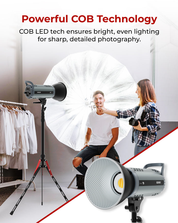 REFLEX CAMERA CL-B200X 160W Bi-Color LED COB Light – 3200K-5600K, CRI 97+, Bowens Mount, 17900 Lux, Dimmable Video Light for Studio Photography, Filmmaking, YouTube, Streaming