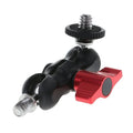 Close-up of Reflex Camera double ball head magic arm with red aluminum adjustment knob