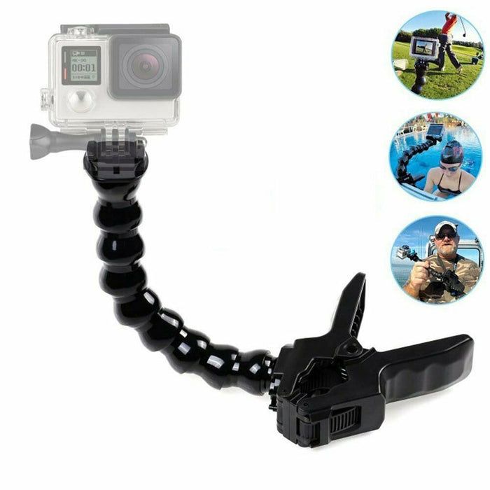 REFLEX CAMERA GoPro Sports Camera Gooseneck Clamp Mount | Flexible Jaws Flex Neck Holder for GoPro Hero, DJI Osmo, Insta360, AKASO | Adjustable Mount for Action Filming & Creative Angles