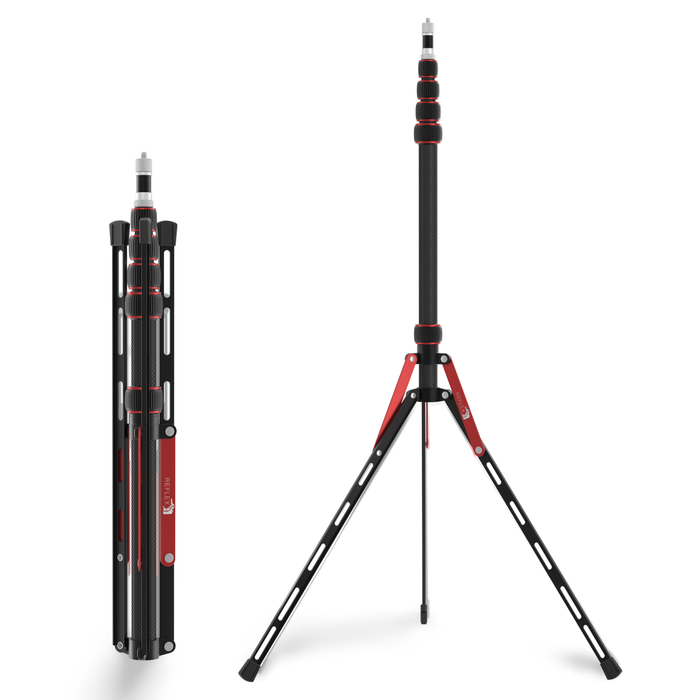 REFLEX CAMERA LS-255C Carbon Fiber Light Stand - Ultra Lightweight (580g), Compact (480mm), 5-Tier, Supports 10kg, Adjustable Height (2.2m), 1/4� & 3/8� Mounts for Flashguns, Softboxes, LED Lights, including free Cary Case.