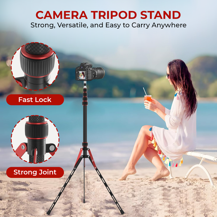 REFLEX CAMERA LS-255C Carbon Fiber Light Stand - Ultra Lightweight (580g), Compact (480mm), 5-Tier, Supports 10kg, Adjustable Height (2.2m), 1/4� & 3/8� Mounts for Flashguns, Softboxes, LED Lights, including free Cary Case.