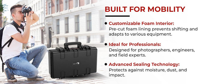 Reflex Camera Professional Hard Carry Case - Waterproof, Dustproof, Shockproof with Customizable Foam Interior, IP67 Rated, Pressure Relief Valve, Heavy-Duty Protection