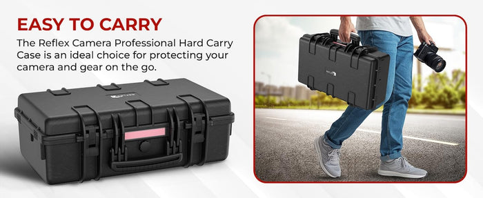 Reflex Camera Professional Hard Carry Case - Waterproof, Dustproof, Shockproof with Customizable Foam Interior, IP67 Rated, Pressure Relief Valve, Heavy-Duty Protection
