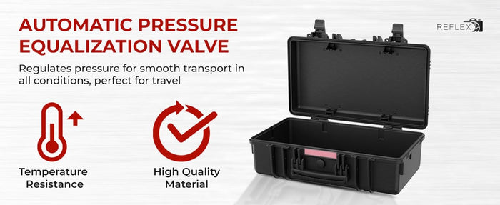 Reflex Camera Professional Hard Carry Case - Waterproof, Dustproof, Shockproof with Customizable Foam Interior, IP67 Rated, Pressure Relief Valve, Heavy-Duty Protection