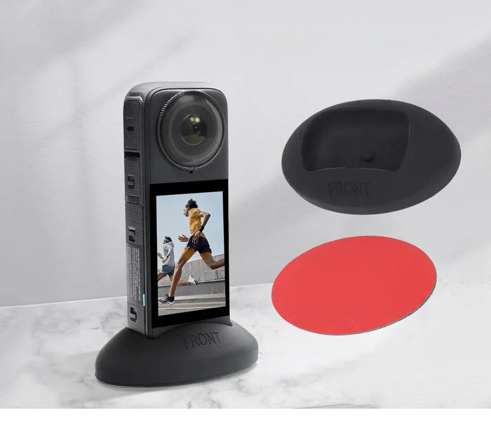 Reflex Camera Protective Silicone Sleeve and Base Stand for Insta360 X4 Action Camera – Custom Fit Shockproof Cover with Non-Slip Dock and Adhesive Pad