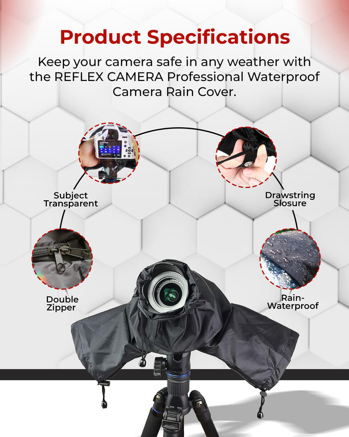 REFLEX CAMERA Waterproof DSLR/SLR Rain Cover with Sleeves & Clear Viewing Window – Universal Fit for Sony, Canon, Nikon – Durable Nylon Protection for Outdoor Photography in Rain, Snow & Dust