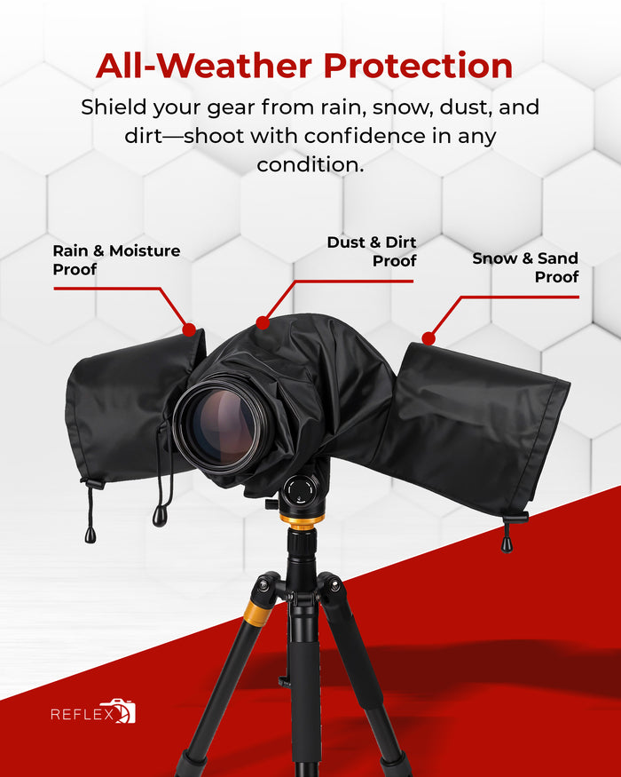 REFLEX CAMERA Waterproof DSLR/SLR Rain Cover with Sleeves & Clear Viewing Window – Universal Fit for Sony, Canon, Nikon – Durable Nylon Protection for Outdoor Photography in Rain, Snow & Dust