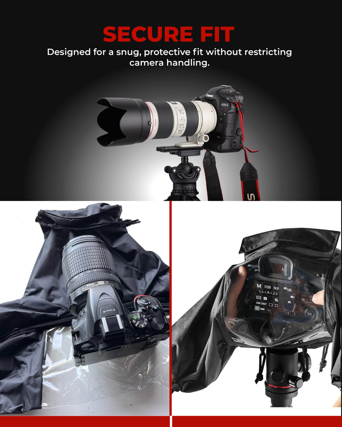 REFLEX CAMERA Waterproof DSLR/SLR Rain Cover with Sleeves & Clear Viewing Window – Universal Fit for Sony, Canon, Nikon – Durable Nylon Protection for Outdoor Photography in Rain, Snow & Dust