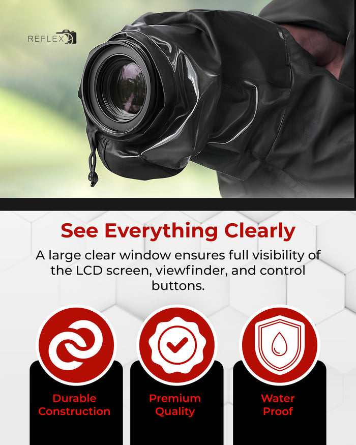 REFLEX CAMERA Waterproof DSLR/SLR Rain Cover with Sleeves & Clear Viewing Window – Universal Fit for Sony, Canon, Nikon – Durable Nylon Protection for Outdoor Photography in Rain, Snow & Dust