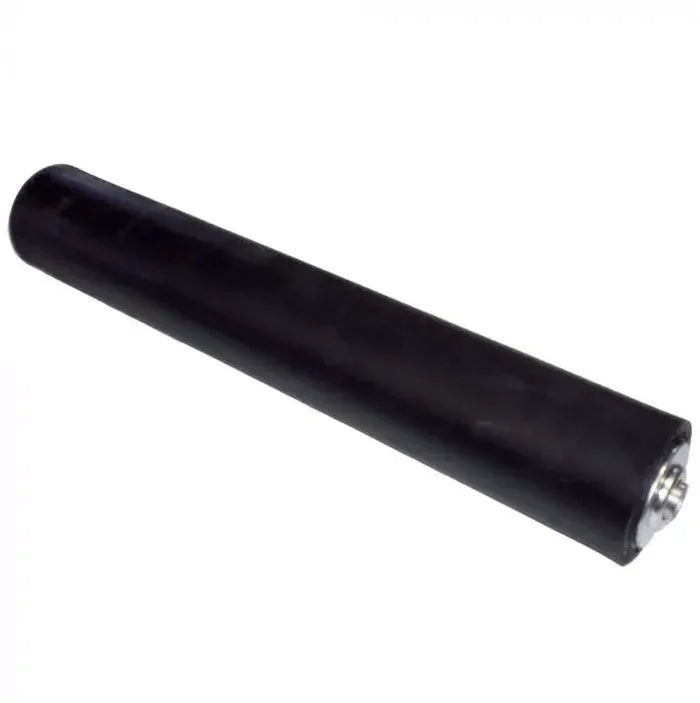 Black conveyor roller assembly with metal end, used for facility and equipment power parts