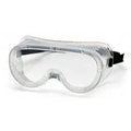 Clear safety goggles with adjustable black strap for eye protection
