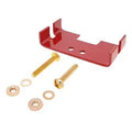 Red metal mounting bracket with hardware including bolts, washers, and nuts