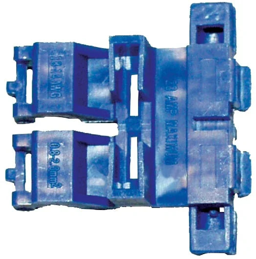 Blue self-stripping fuse holder for electrical wire connection, 20 amp rating