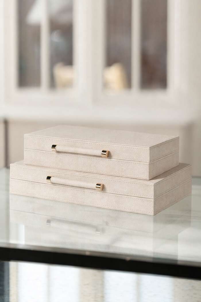 Set of 2 Ivory Faux Shagreen Boxes