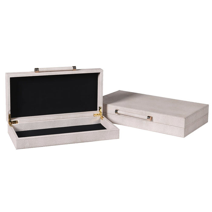 Set of 2 Ivory Faux Shagreen Boxes