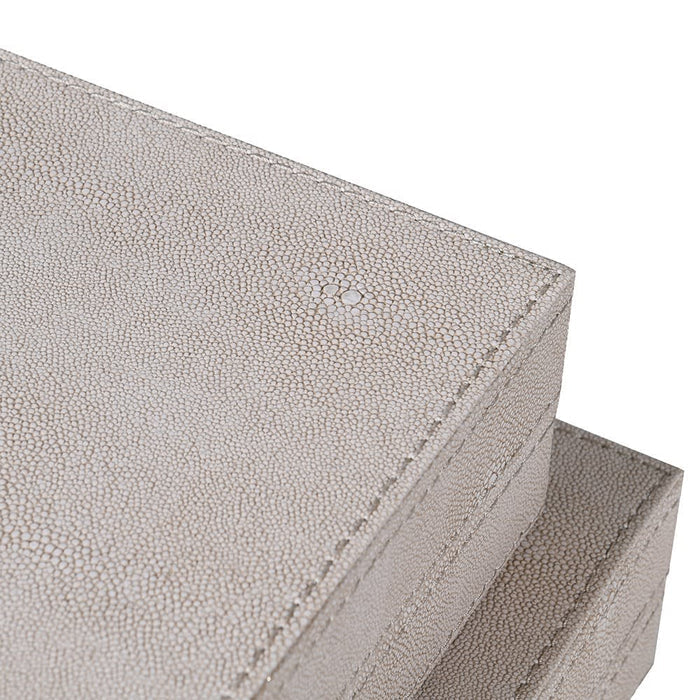 Set of 2 Ivory Faux Shagreen Boxes