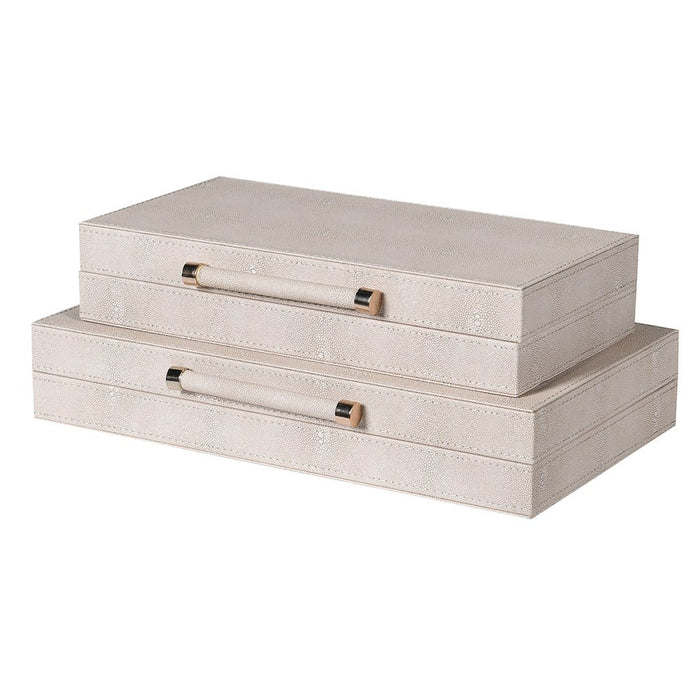 Set of 2 Ivory Faux Shagreen Boxes