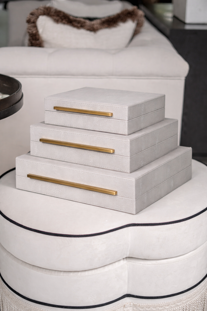 Set of 3 Ivory Faux Shagreen Boxes