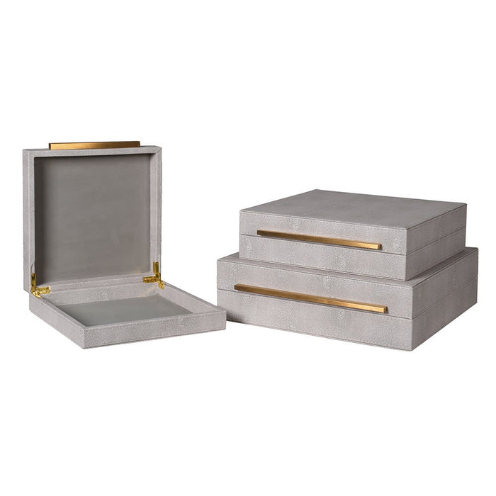 Set of 3 Ivory Faux Shagreen Boxes
