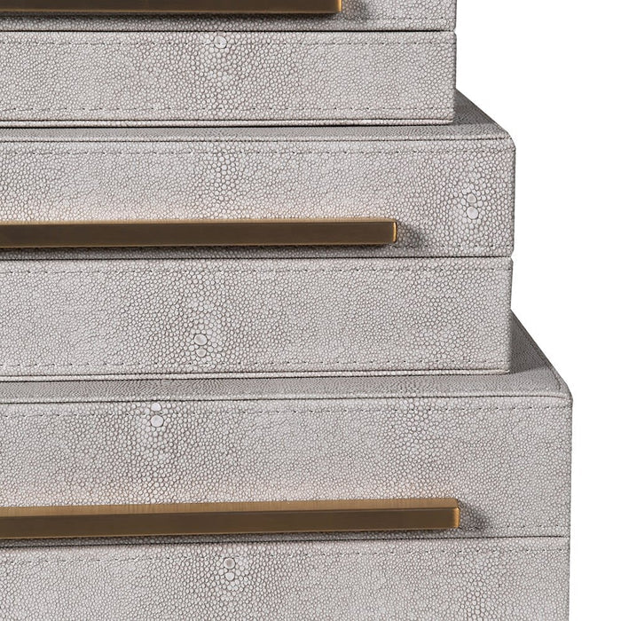 Set of 3 Ivory Faux Shagreen Boxes