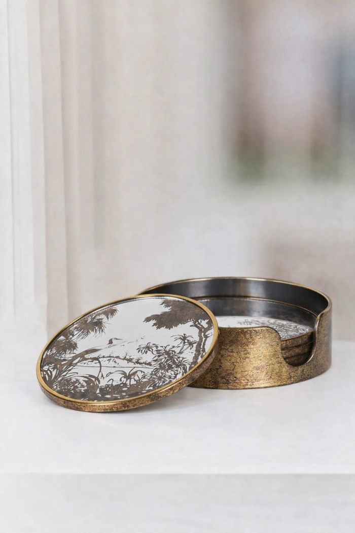 Set of 4 Antique Gold Scenic Coasters