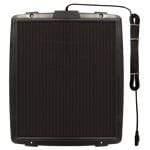 12V solar battery trickle charger panel with attached cable, black rectangular design