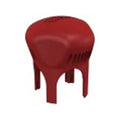 Red plastic spanner tool with four legs for battery cap removal